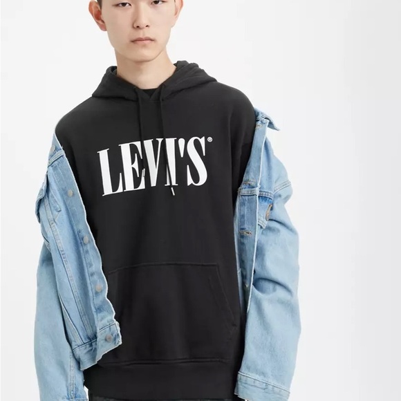 Levi's Relaxed Classic Graphic Black Pullover Hoodie Sweatshirt Size Large - Picture 11 of 13